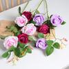 Artificial Rose Flower 3 Heads Full Blooming Fake Silk Roses Bouquet with Stem for DIY Vase Home Wedding Party Centerpiece