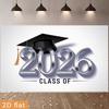2D Class of 2026 Graduation Photography Backdrop Silver Metallic Number & Cap Party Background