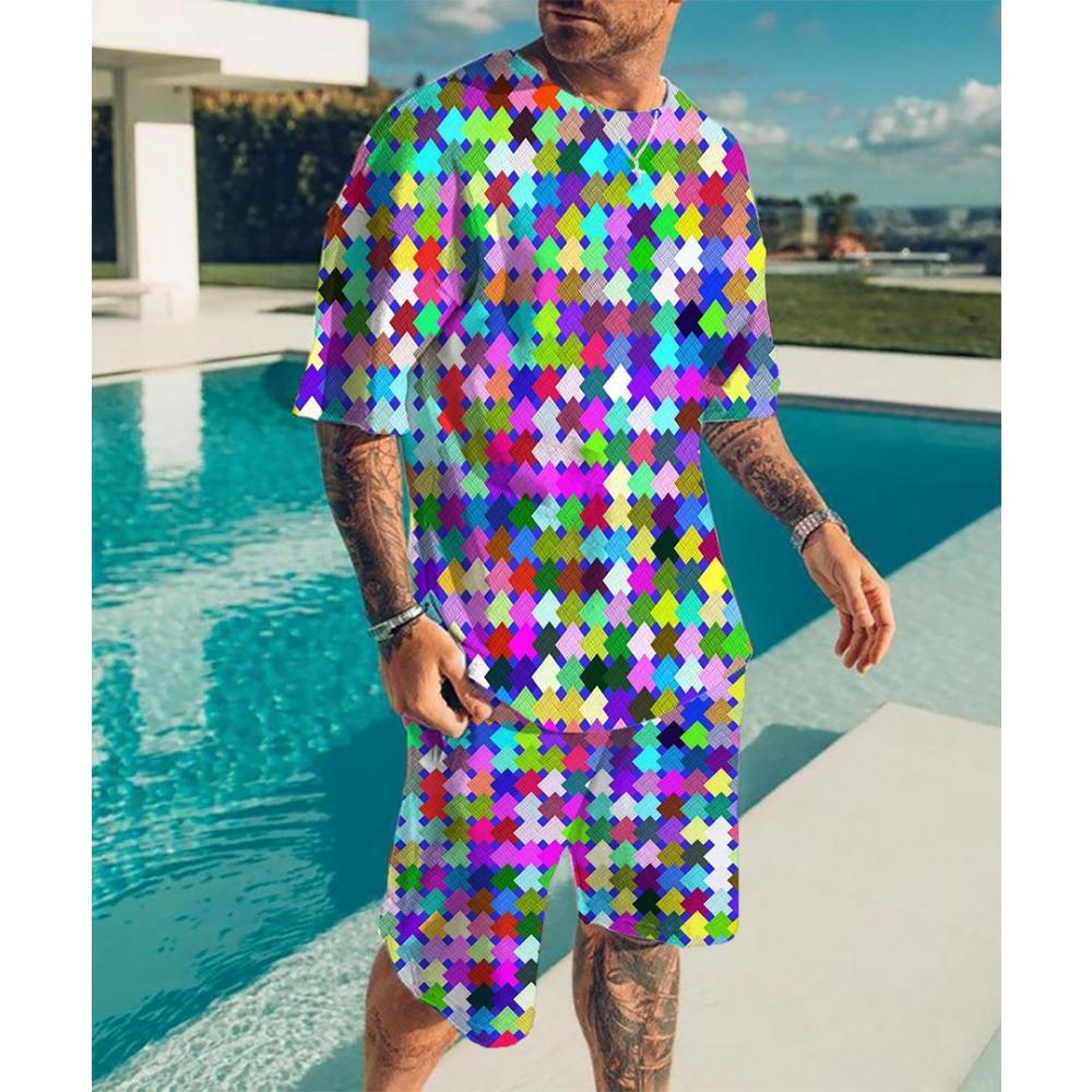 Summer Fashionable Creativity 3D Digital Printing Two-piece Set Street Casual Breathable Comfortable Sports Loose Large Size Men's Sports Wear