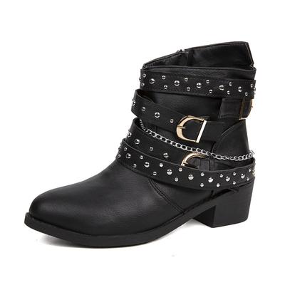 Autumn and Winter New Large Size Rivet Short Boots Women's Belt Buckle Medium Tube Martin Boots