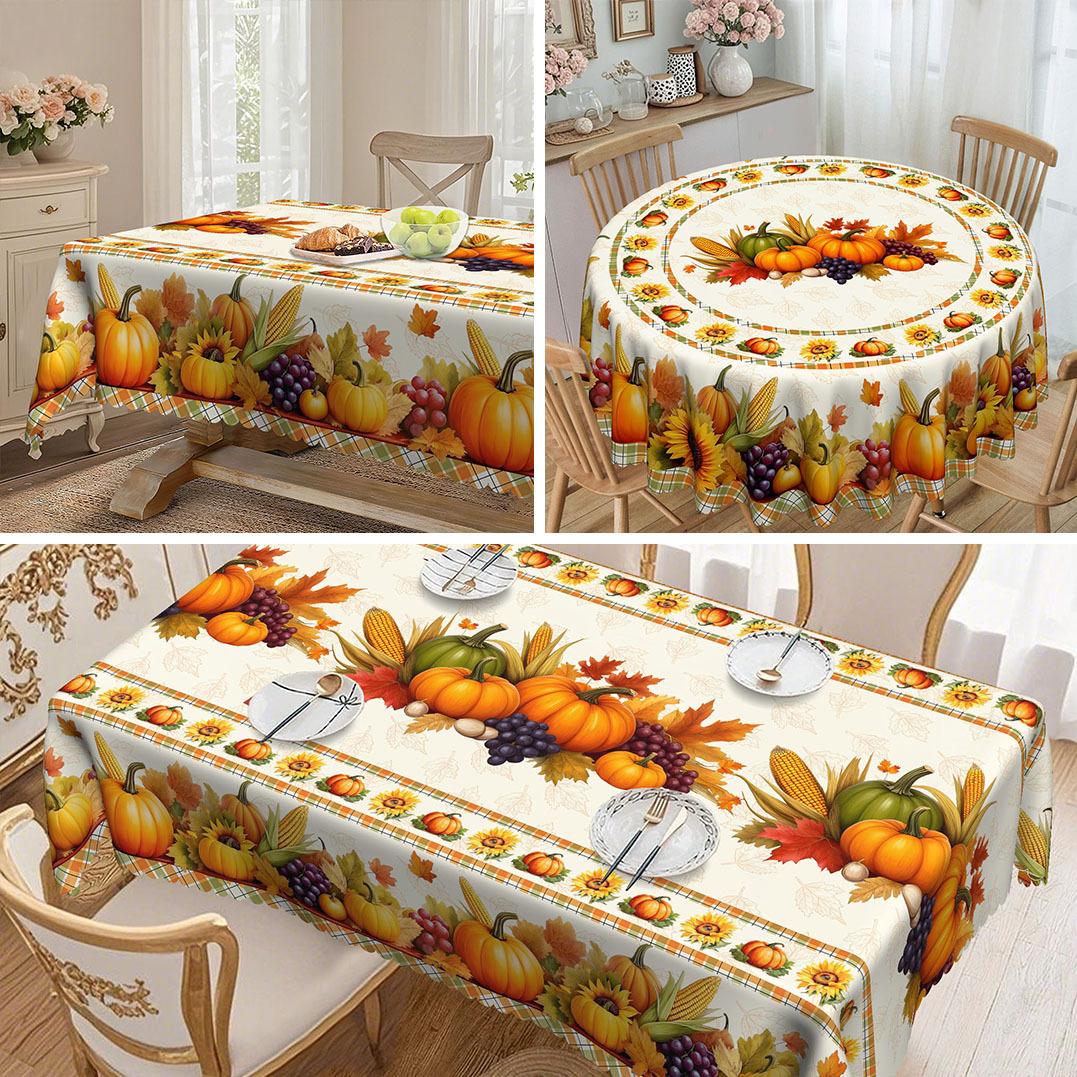 

Осенняя скатерть с принтом тыквы, кукурузы и урожая, для создания теплой пасторальной круглой и прямоугольной скатерти. Round tablecloth-152x152cm