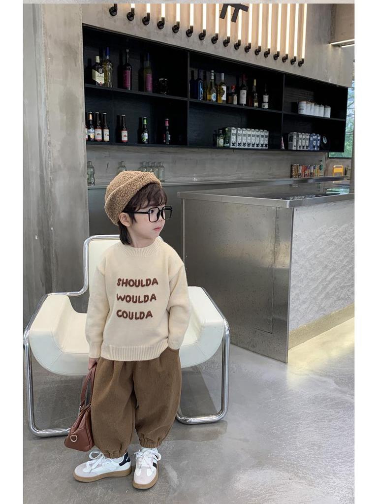 Korean Style Kids' Round Neck Sweater – 2025 Autumn/Winter Knit Pullover for Boys
