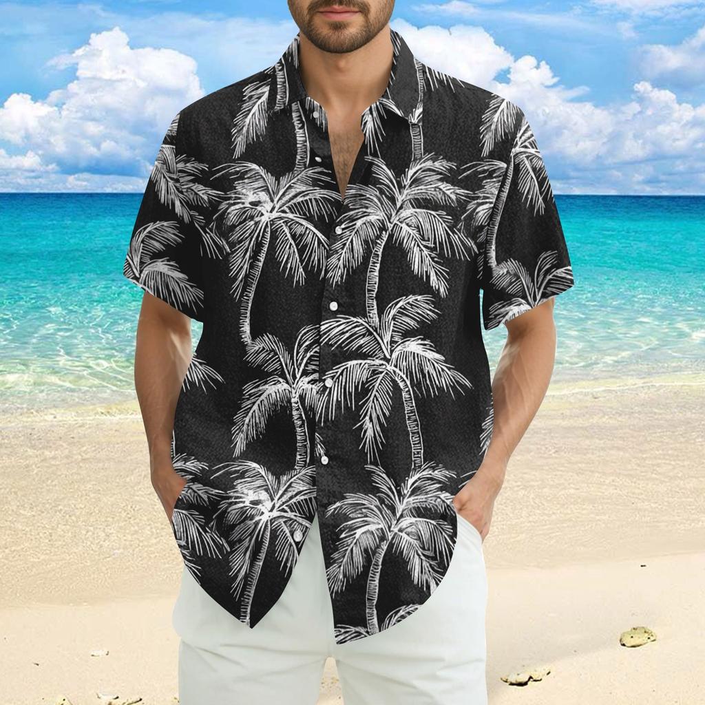 Men's Fashion Casual Loose Hawaiian Print Short-sleeved Shirt