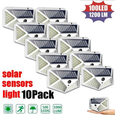 1-8 Pack Solar Lights Outdoor Wireless 100 LED Solar Motion Sensor Lights Waterproof Security Wall Lighting Outside for Backyard
