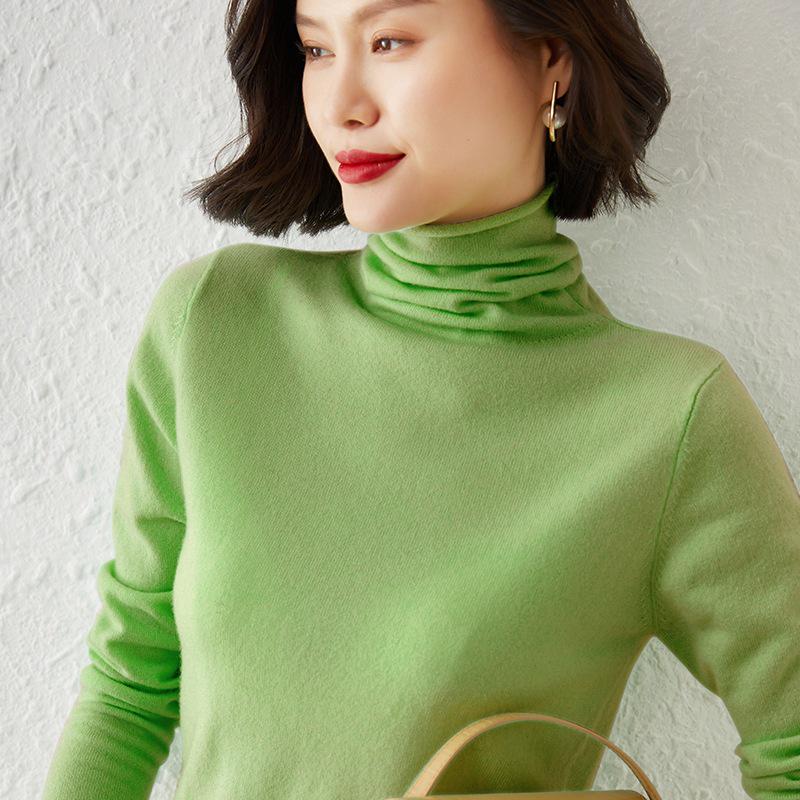 Women's Long Sleeve High Neck Knit Sweater - Loose Autumn/Winter Pullover Top