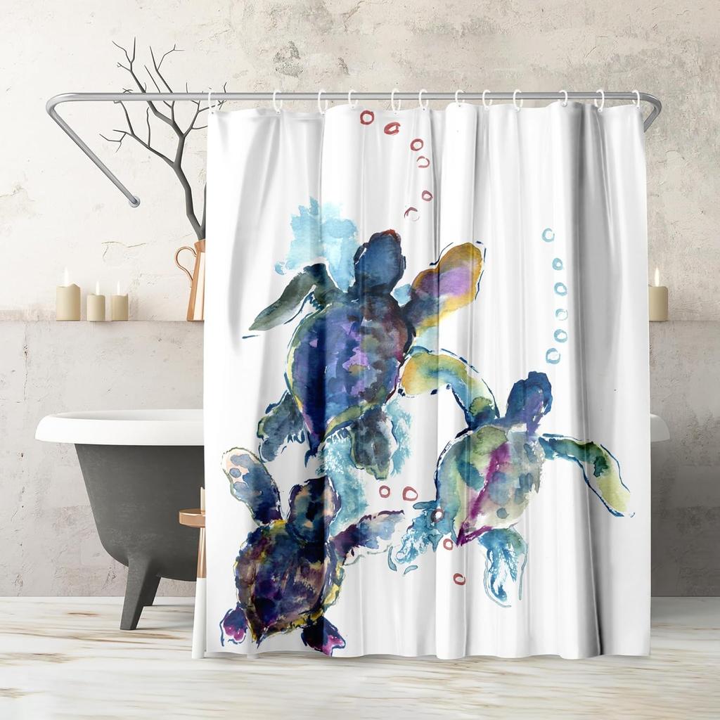 Beach Shower Curtain - Water-Resistant Long Shower Curtain with Coastal Landscape Design - Durable Metal Grommets and 12 Hooks
