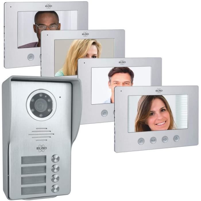 Interphone De Porte Vidéo 4 Familles ELRO DV477W4 - 7 Pouces - 16 Sonneries - Gris