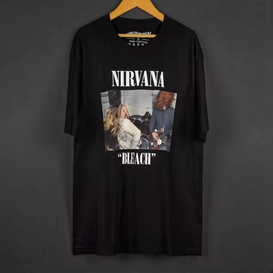 Nirvana Band Bleach T Shirt Grunge Rock Music Kurt Cobain Punk Short Sleeves Cotton Printed Clothing Y2K Women's Men's Top Tee