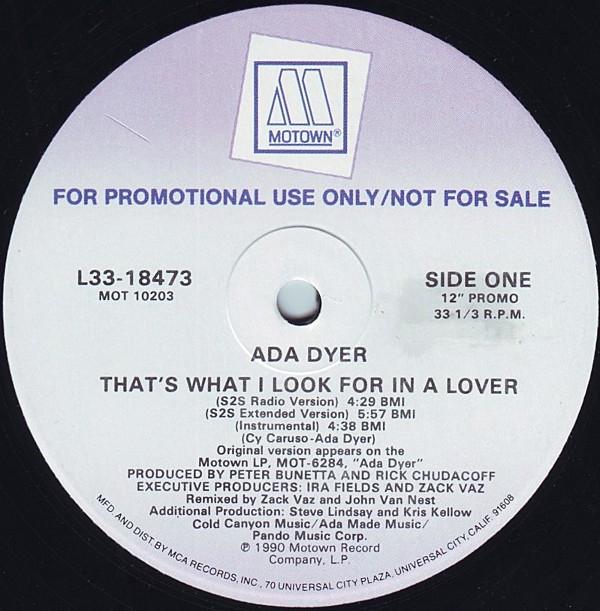 

12inch Record ADA DYER Thats What I Look For In A Lover L3318473PROMO Motown 1990 US Dance Electronica Used