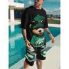 California Letter Print Men's Two Piece Set, Short Sleeve T-shirt & Drawstring Shorts