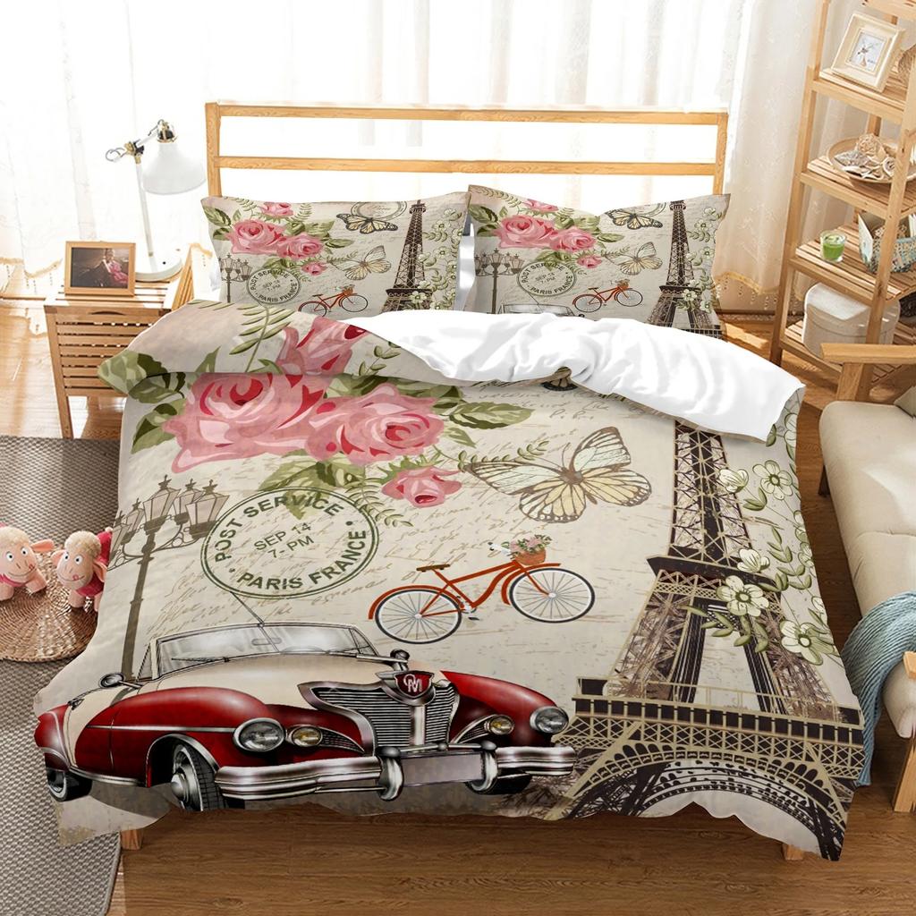 New York Statue Of Liberty Duvet Cover Kingqueen Size Retro Car Nostalgic 50S BeddingVintage Car Polyester Quilt Cover For Men