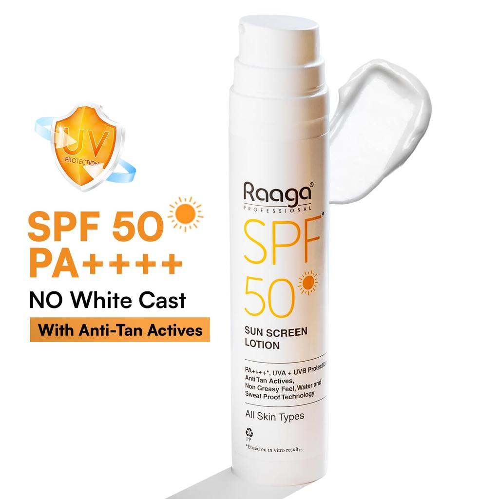 Raaga Professional SPF 50 Sunscreen Lotion PA++++ UVA UVB Protection Non-Greasy Water Proof 55 Ml