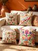 Mexican Otomi Floral Animal Pillow Covers Boho Ethnic Peachskin Cushion Cases For Sofa Livingroom Bedroom Home Decor