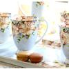 300ml, Blue Pink Elegant Floral Tea Mug with Gold Trim, Ceramic Cup for Coffee Tea and Milk for Home Office