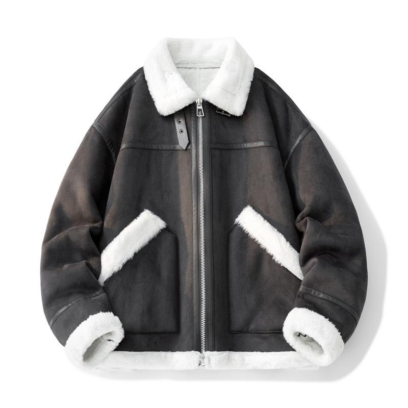 

Кожаная куртка Мужская кожаная куртка с толстым бархатом и повседневная куртка L чёрный