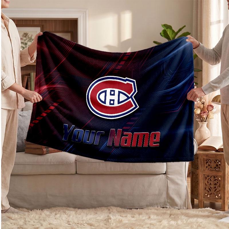 Montreal Canadiens Flannel Blanket, Custom Name Text Personalized Soft Throw Blanket Home Decor Gift