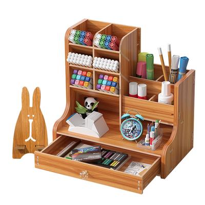 Organisateur de bureau en bois avec tiroir et porte-stylo-assemblage facile, papeterie de bureau et fournitures de bureau