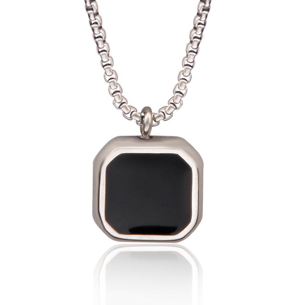 Hip Hop Stainless Steel Square Pendant Necklace Retro Tiger Eye Stone Men Necklace Square Pearl Chain Jewelry Accessories