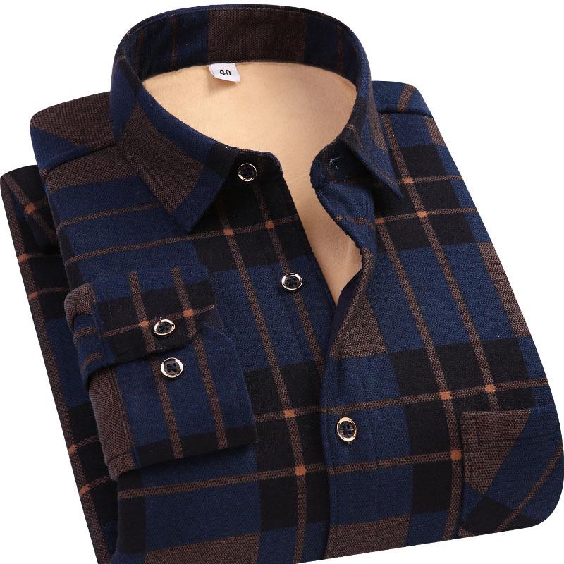 Men's Retro Plaid Fleece-lined Winter Shirt - Thick, Warm, Long-sleeved Casual Top for Middle-aged and Elderly