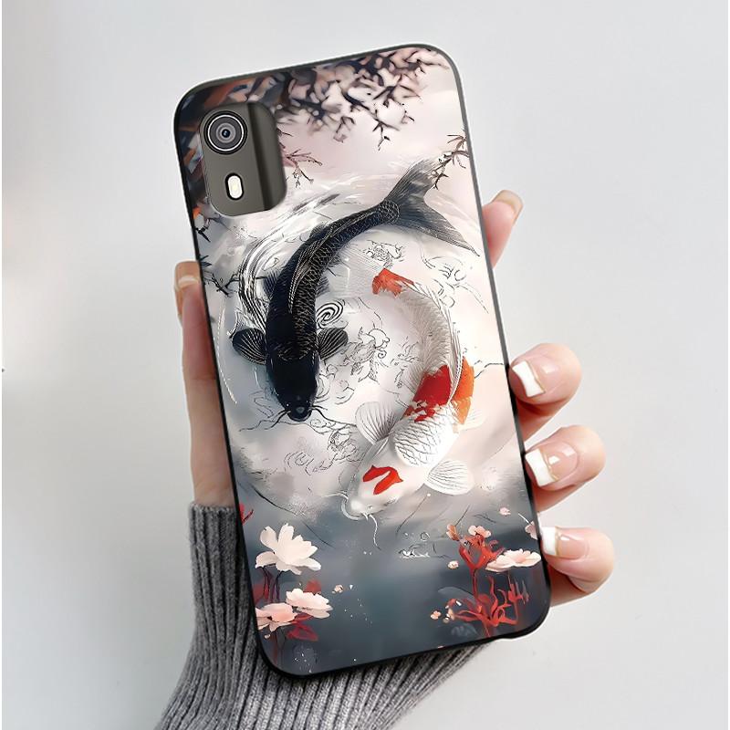 For Nokia C02 Phone Case Cute Funny Love Rabbit Animal Black Matte Soft TPU Protective Back Cover for Nokia C2 2nd Edition Case