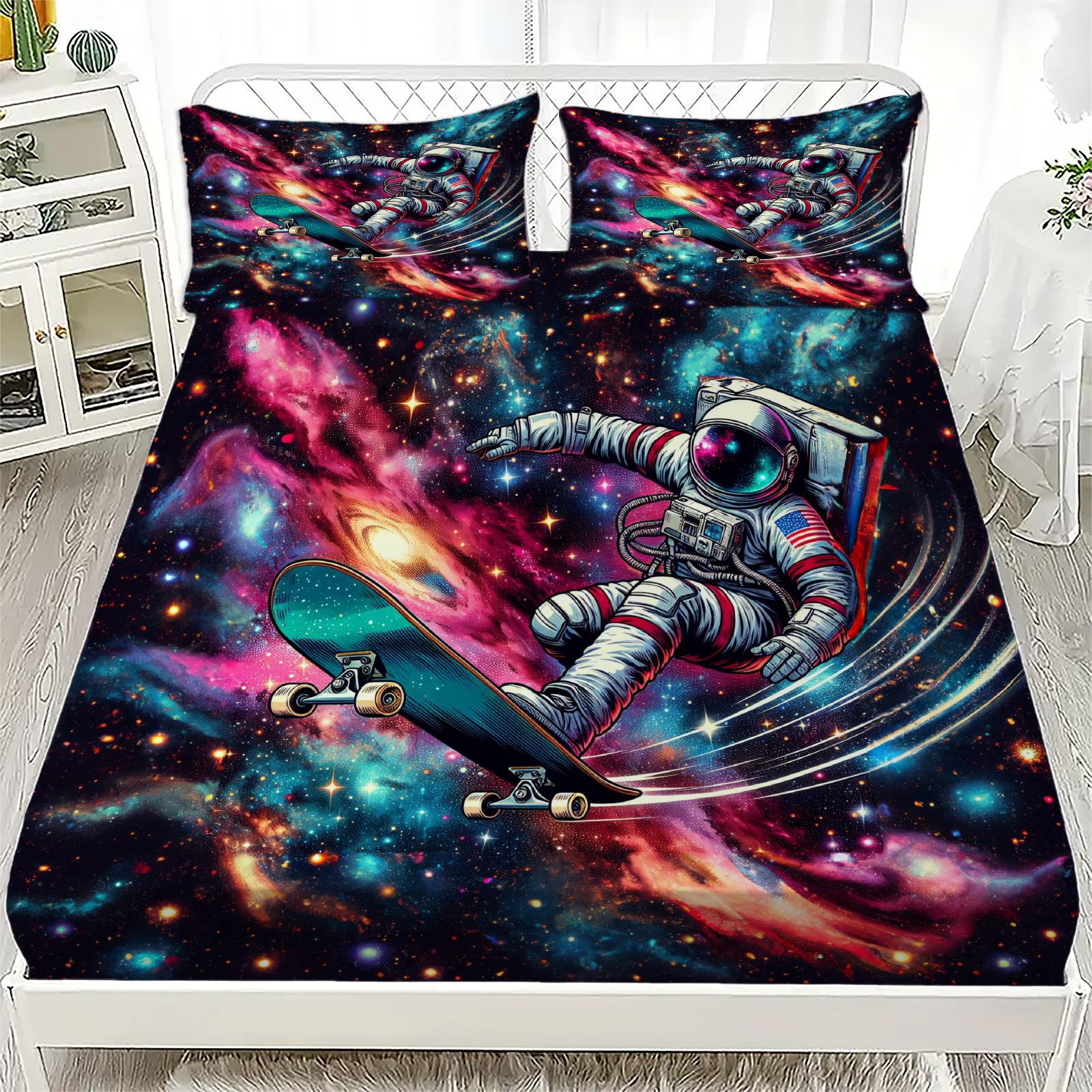 

Комплект 3D простыней на резинке Celestial с персонализированным рисунком, серия «Астронавт и звезды» + 1 или 2 наволочки с рисунками звездного неба 90x200cmx25