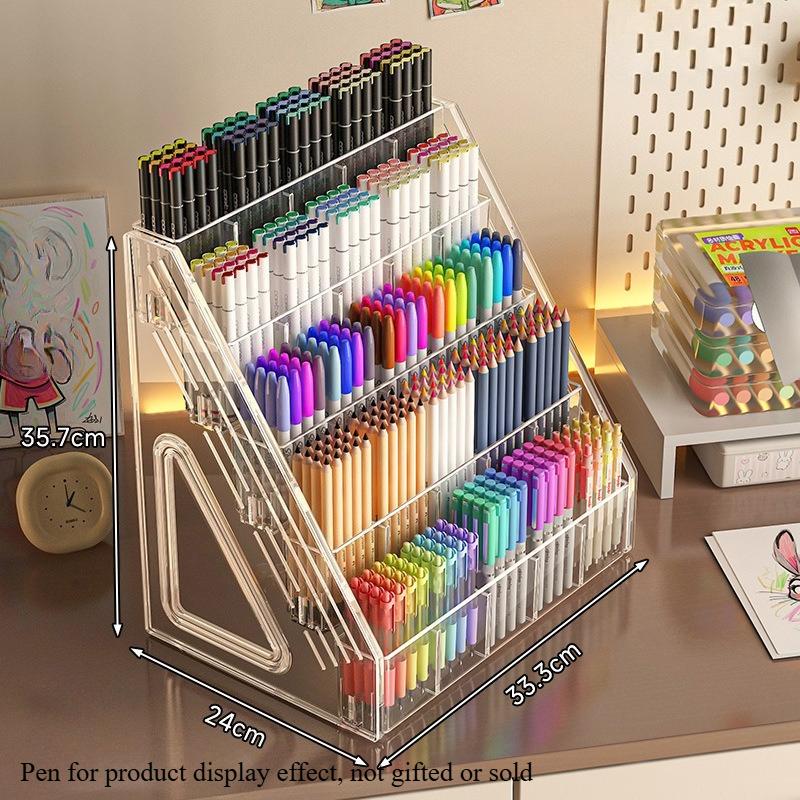 Large Capacity Acrylic Pen Holder - Multi-Compartment Organizer for Brushes Pencils Markers Durable Desk Storage for School 11035₽
