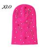 Soft Yarn Warm Cap Colorful Rhinestone Knitted Hat, Faux Pearl Safety Pin Punk Knit Stylish Music Festival Hat Bling Winter Hip Hop for Women