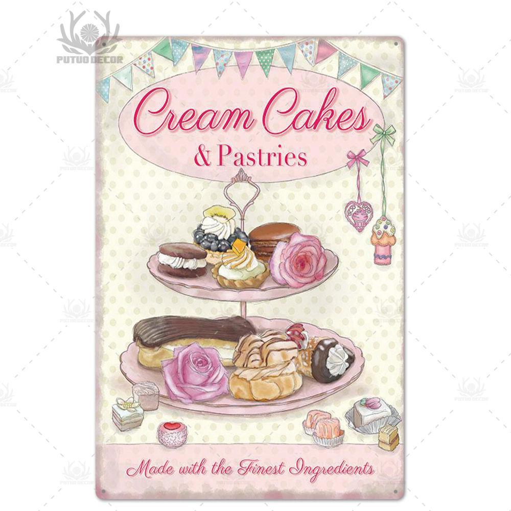 Putuo Decor  Cake Metal Poster Plaque Metal Vintage Bakery Kitchen Decor Sign  Wall Decor Metal Tin Sign