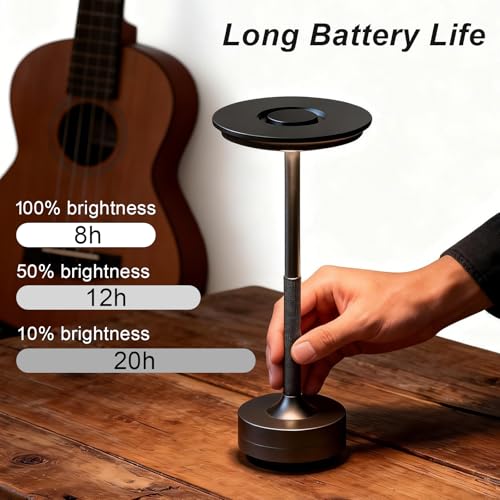 Metal Cordless Table Lamp Rechargeable Touch Control with 3 Color Stepless Dimming Portable LED Light for Living Room Bedroom Patio Camping