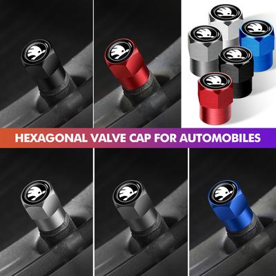 For 4Pcs Car Valve Caps Wheel Tires Air Tyre Stem Protective Cover Accessories Octavia A5 A4 Mk1 2 Fabia Superb Rapid Mk3