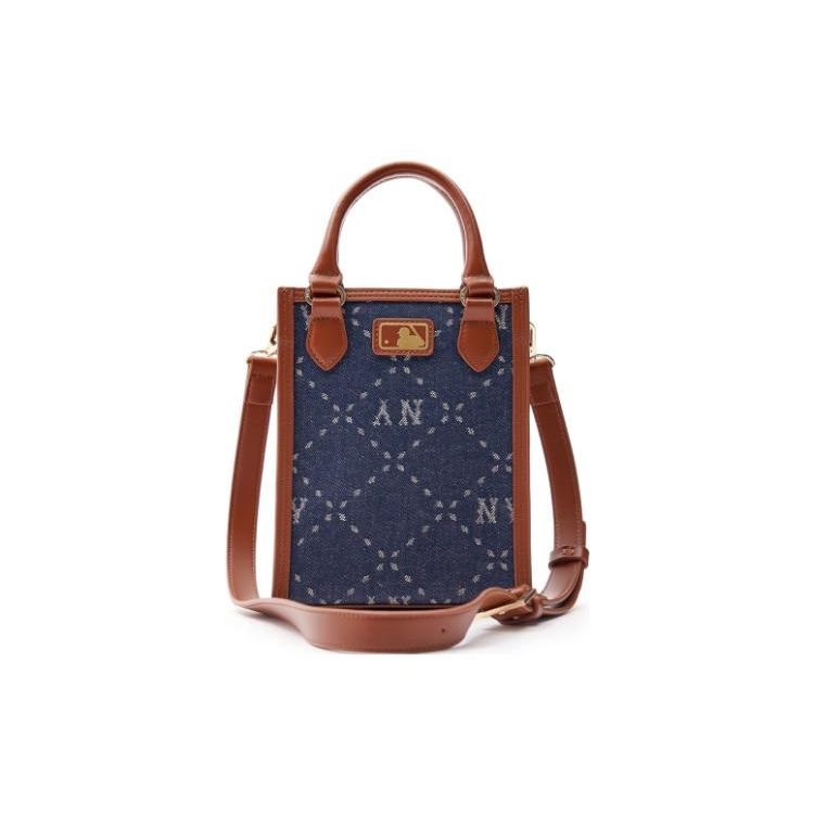 MLB New York Yankees Diamond Pattern Adjustable Detachable Shoulder Strap Tote Bag Unisex Tote Bags Blue Brown 7ACRMD93N-50NYS
