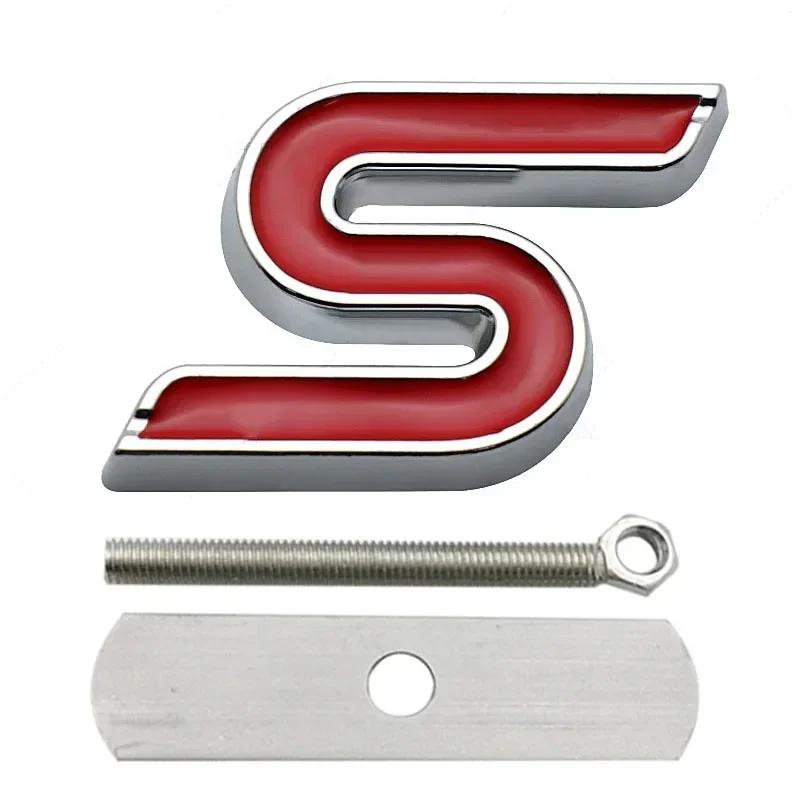 Hkwmg3 3D Metal S Logo Front Grille Emblem Badge Car Rear Trunk Stickers For Ford Focus Fiesta Escape Ecosport Kuga Mondeo Accessories