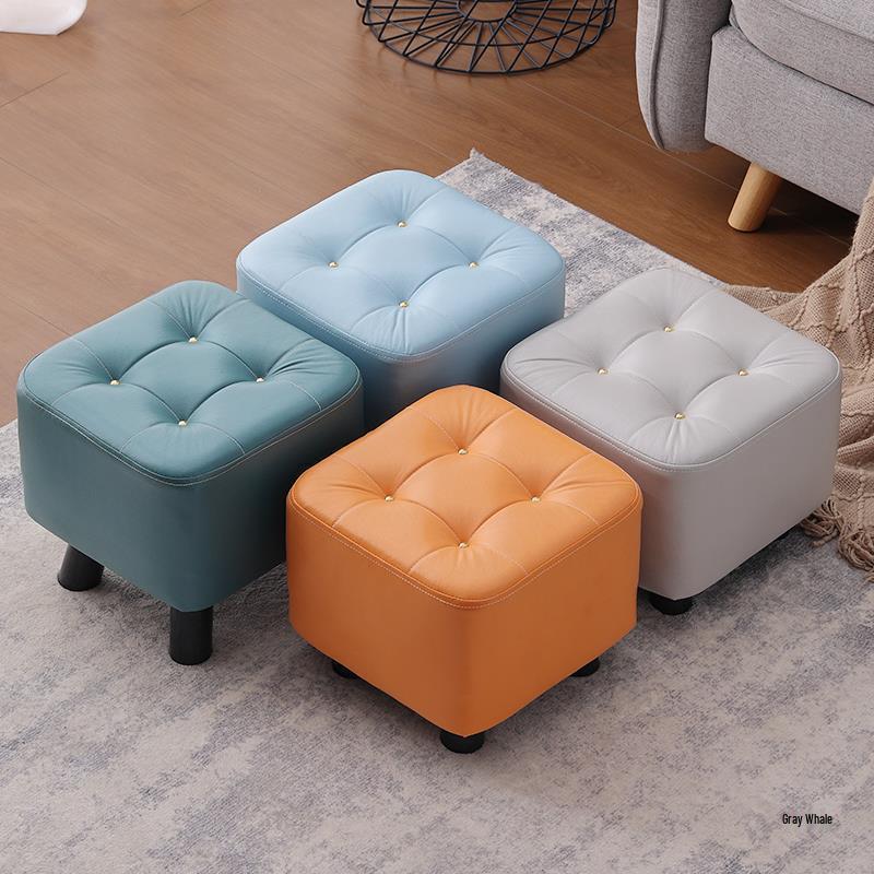 Solid Wood Footstool: Creative Tech Fabric, Multi-Use Coffee Table or Sofa Stool for Living Room