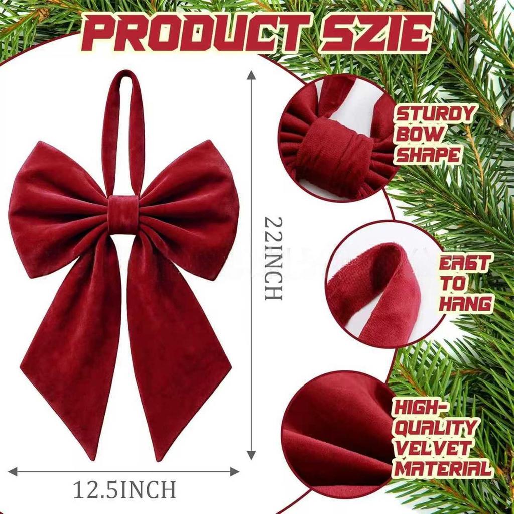 1Pc Christmas Bows Decor Large Velvet Bow for Room Giant Ribbon Tie for Christmas Birthday Wedding Party Backdrop Wall Decor