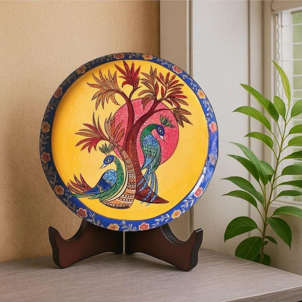 Metal Gondh Single Wall Plate for Home Decoration with 10 Inch Stand|Wall Arts For Living Room,Bedroom and Office Decor|Aesthetic Room Decor Items