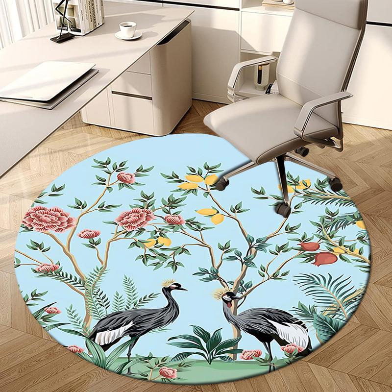 1PC Cranes Flowers Non-Slip Floor Round carpet, Office, family, bedroom, Large Area Rug Indoor Rugs,  Durable Polyester-L0405