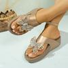 Gold Luxury Glitter Butterfly Decoration Flip Flops Women Chunky Platform Wedge Heels Slippers Beach Outdoor Slippers