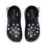 Crocs Classic Crush 811 Made In the Secret Moon Bow Pearl Chain Hole Shoes Unisex Black and White