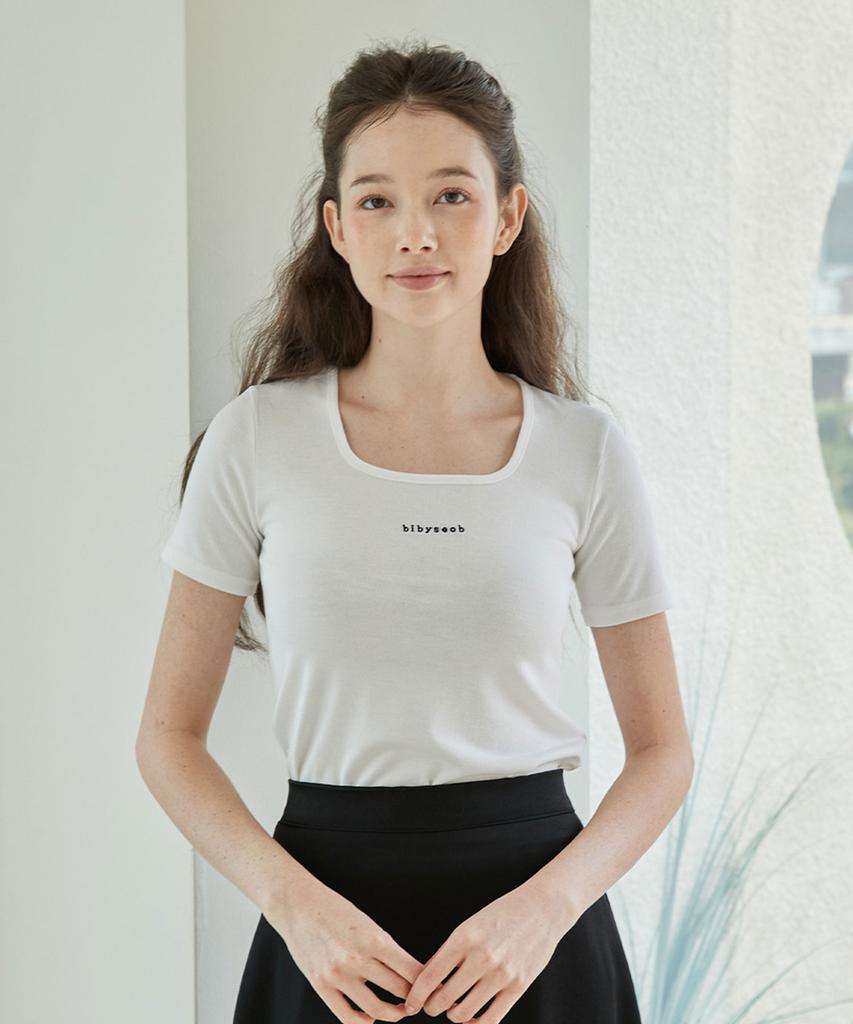 BIBYSEOB Square Embroidered T-Shirt White [T42]