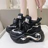 Fashion Autumn Women Chunky Sneakers 6.5CM Heels Winter Thick Sole Casual Vulcanized Shoes High Platform Genuine Leather Sneakers Woman
