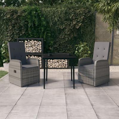 Vidaxl 3-Piece Garden Furniture Set with Cushions, Grey