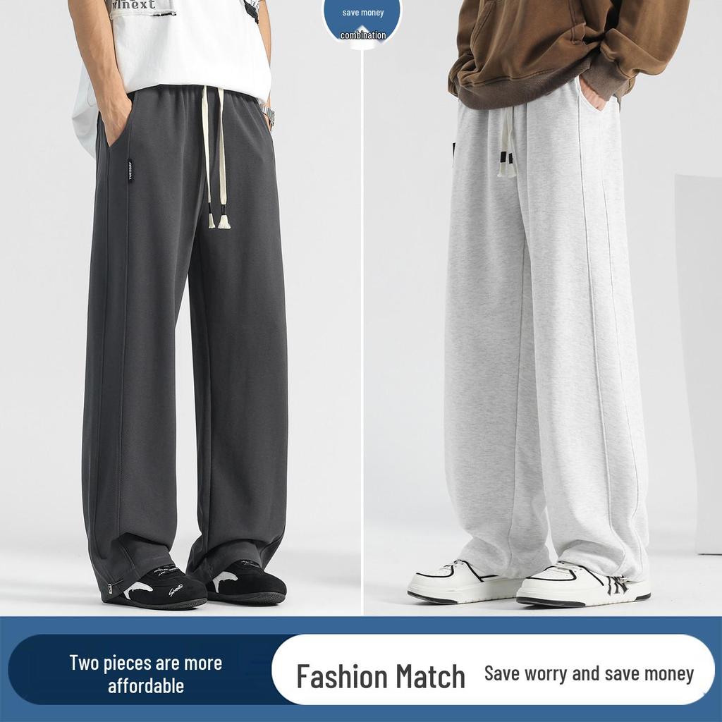 Men's Korean Relaxed Wide-Leg Velvet Sweatpants for Autumn and Winter