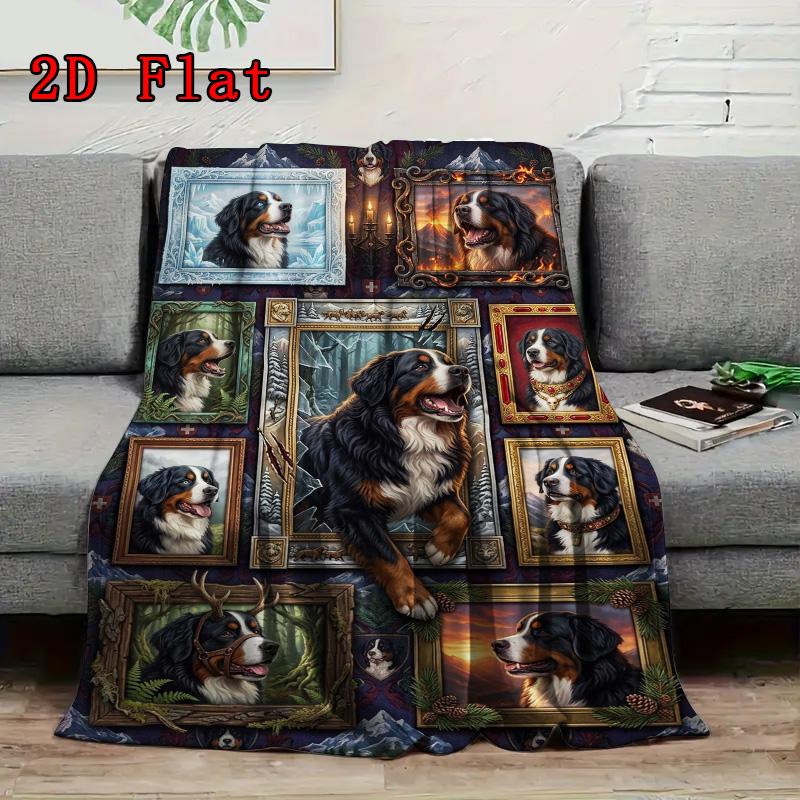 Bernese Mountain Dog Portraits 2D Flat Pattern Flannel Blanket, High Quality All Seasons, Home Decor, Warmth and Comfort, Perfect for Christmas Gifts.