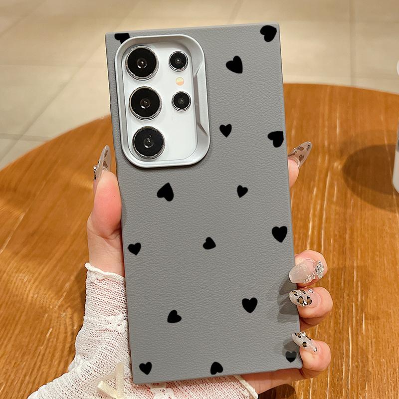 

Черный матовый тонкий чехол с рисунком маленьких сердец любви для Samsung S24 FE S23 Plus S22 Ultra S21 с текстурой кожи, мягкий противоударный чехол для магнитного чехла MagSafe Samsung S24 Ultra серый