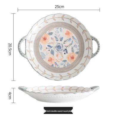 Yuyi Angel Grey Floral Double-Handle Ceramic Plates