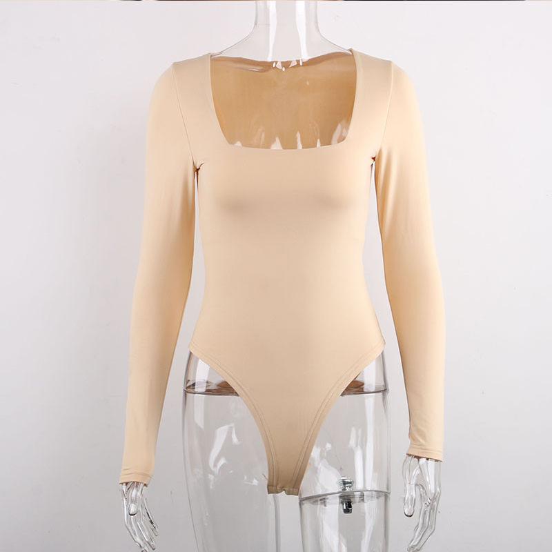 Y2K Sexy Solid Color Bodysuit Basic Slim Fit Top Women's Summer Net Red Fashion Long Sleeve Bodysuit