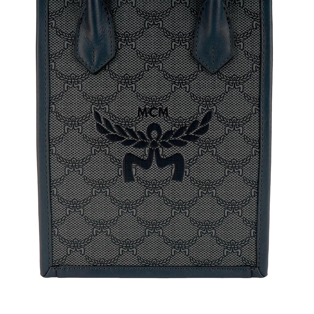MCM Dark Grey Lauretos Jacquard Mini Tote Bag with Leather Handles & Embroidered Logo for Daily & Casual Use