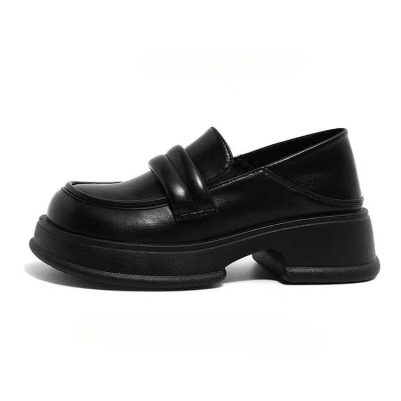 Fashion Golden Classic Blackloafer For Women Round Toe Thick Soled Small Leather Shoes Fashion Versatile Black College Style Women Shoes