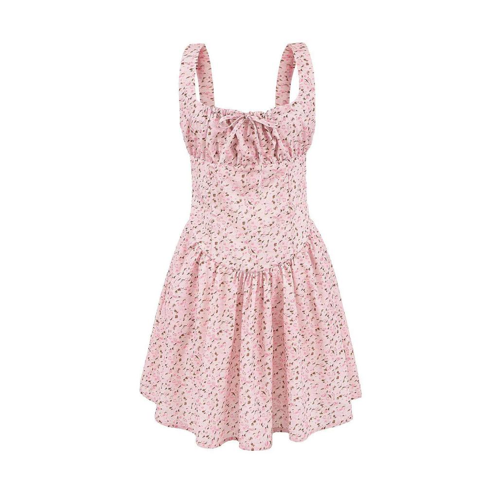 Robe à bretelles spaghetti imprimée style européen et américain pour femmes printemps 2025, moulante à la taille