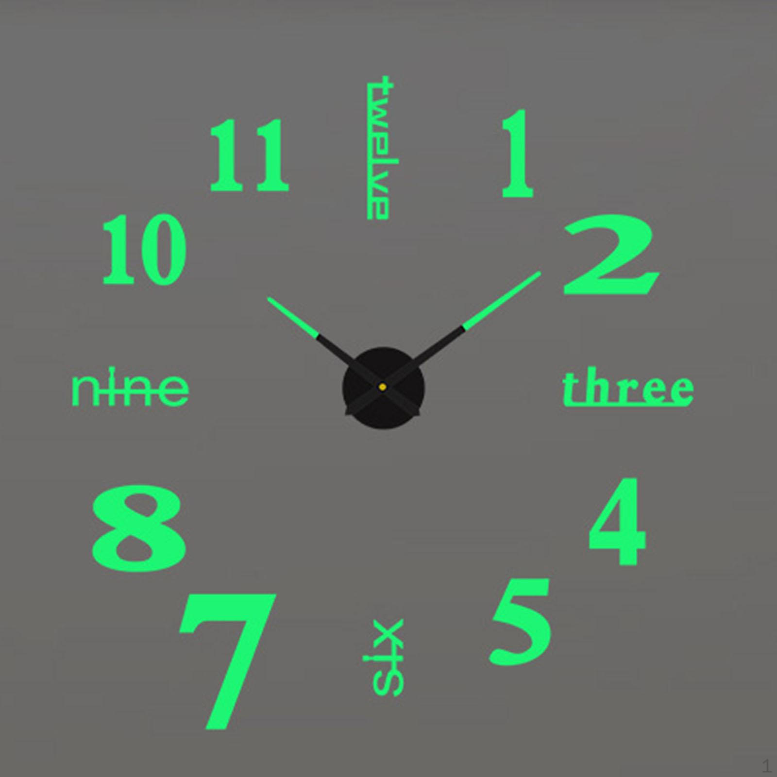 

Novelty 3D Luminous Wall Clock Stickers DIY Frameless Living Room